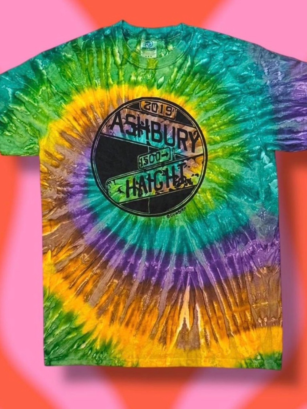 Tie-Dye Ashbury Haight Graphic Tee - Green Yellow Purple